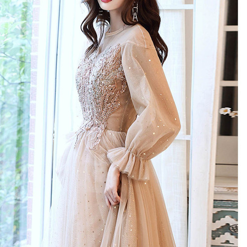 パーティードレス 結婚式 袖あり 40代 20代 10代 韓国風 フォーマル