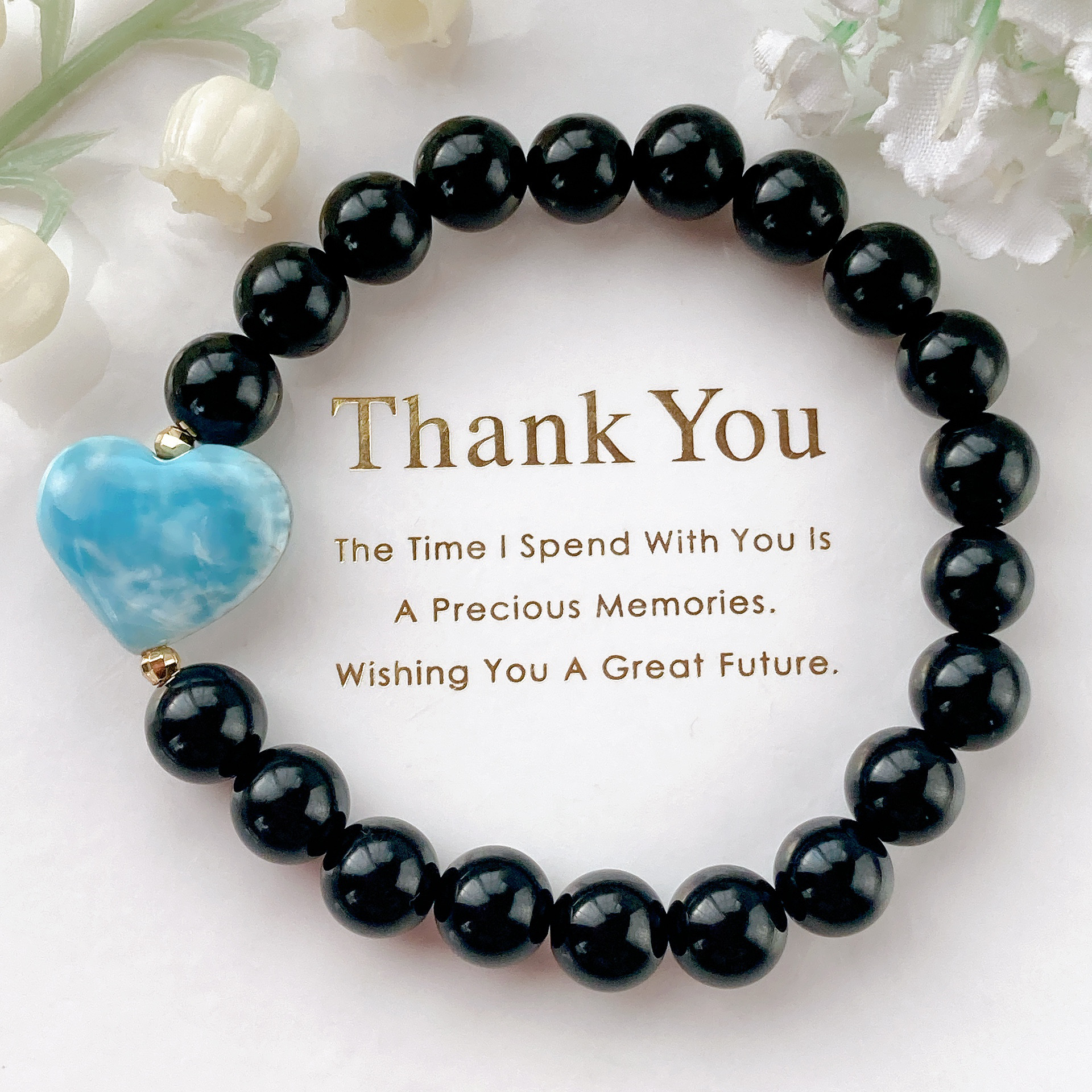 キュープライトラリマーハートオニキス天然石ブレスレットレッドラリマーチョコレートラリマーチョコラリマー