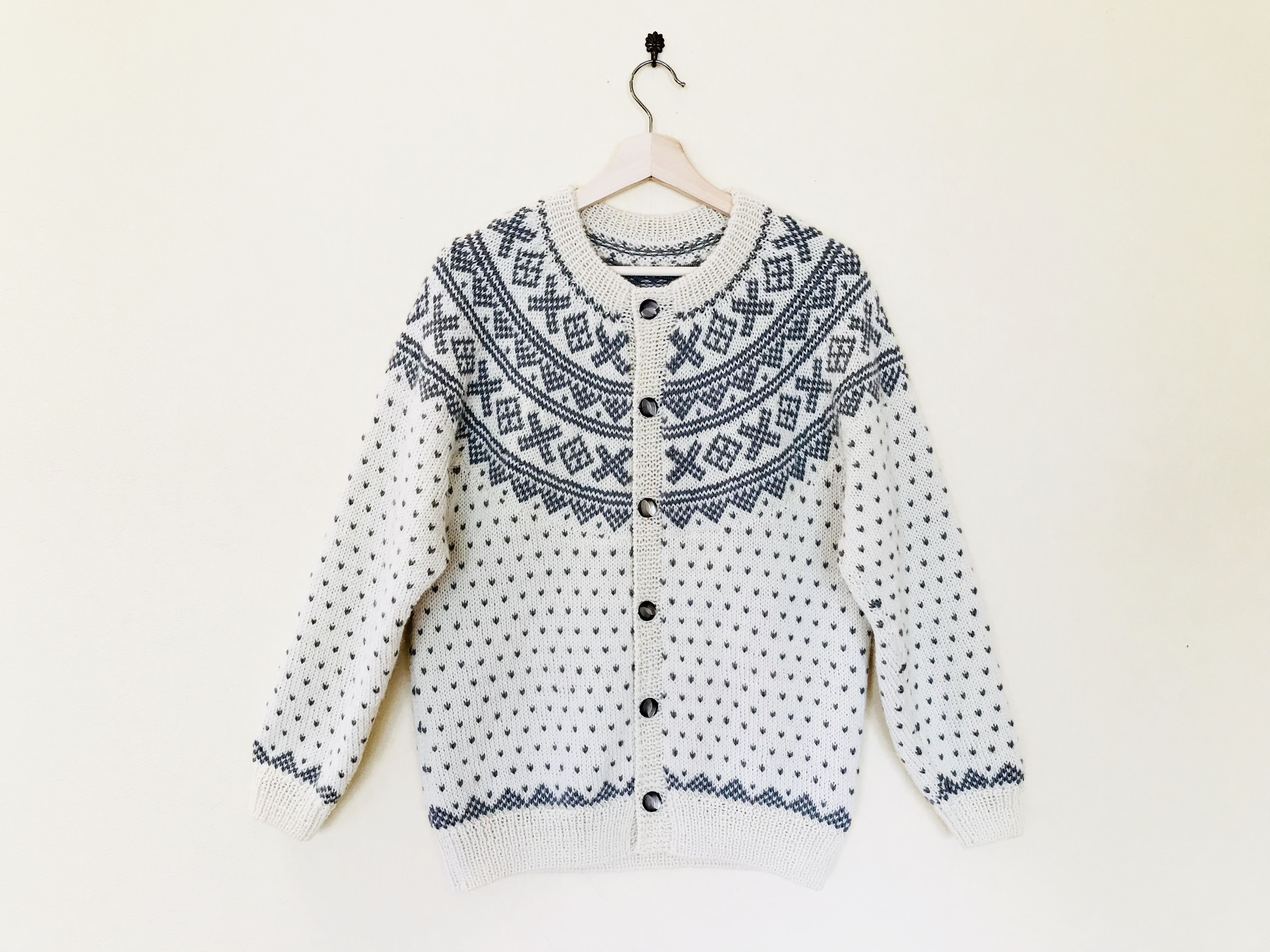 （受注生産）ノルディック柄ヨークカーディガン　大人カジュアルの一点物ニットカーディガン