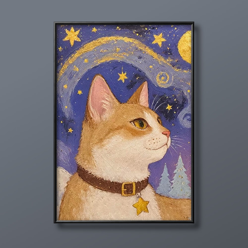 原画『 Gaze 』アクリル水彩画 絵画 ねこ アート 猫イラスト 原画 『 猫のお菓子屋さん 』アクリル水彩画 ねこ イラスト ネコ