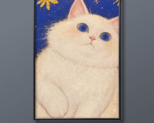 絵画 | イラストポスター 278☆ 【可愛い白猫ちゃん】 絵画 アカザ麦