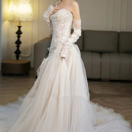 フィッシュテールライトウェディングドレス 花嫁高級感フランス式