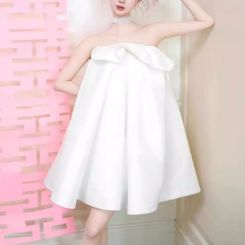 ウェディングドレス ミニ丈ドレス Aライン チューブトップ ハイ