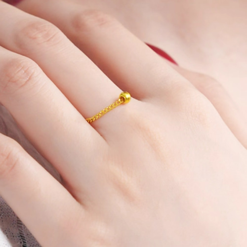 K24K24金チェーンリング24金ゴールド指輪 幅1.5mm+3.5mm球重ね付けOK