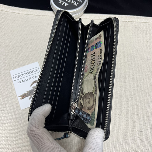 一枚革 珍しい最高級透き通る青クロコダイル財布 艶あり ワニ革 一枚革 珍しい最高級透き通る青クロコダイル財布 艶あり ワニ革