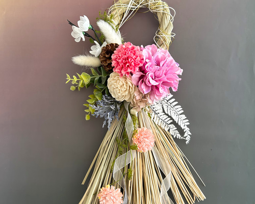 手作りキット＊早割りお正月飾り＊春を待つ可愛いピンクダリアとマムの