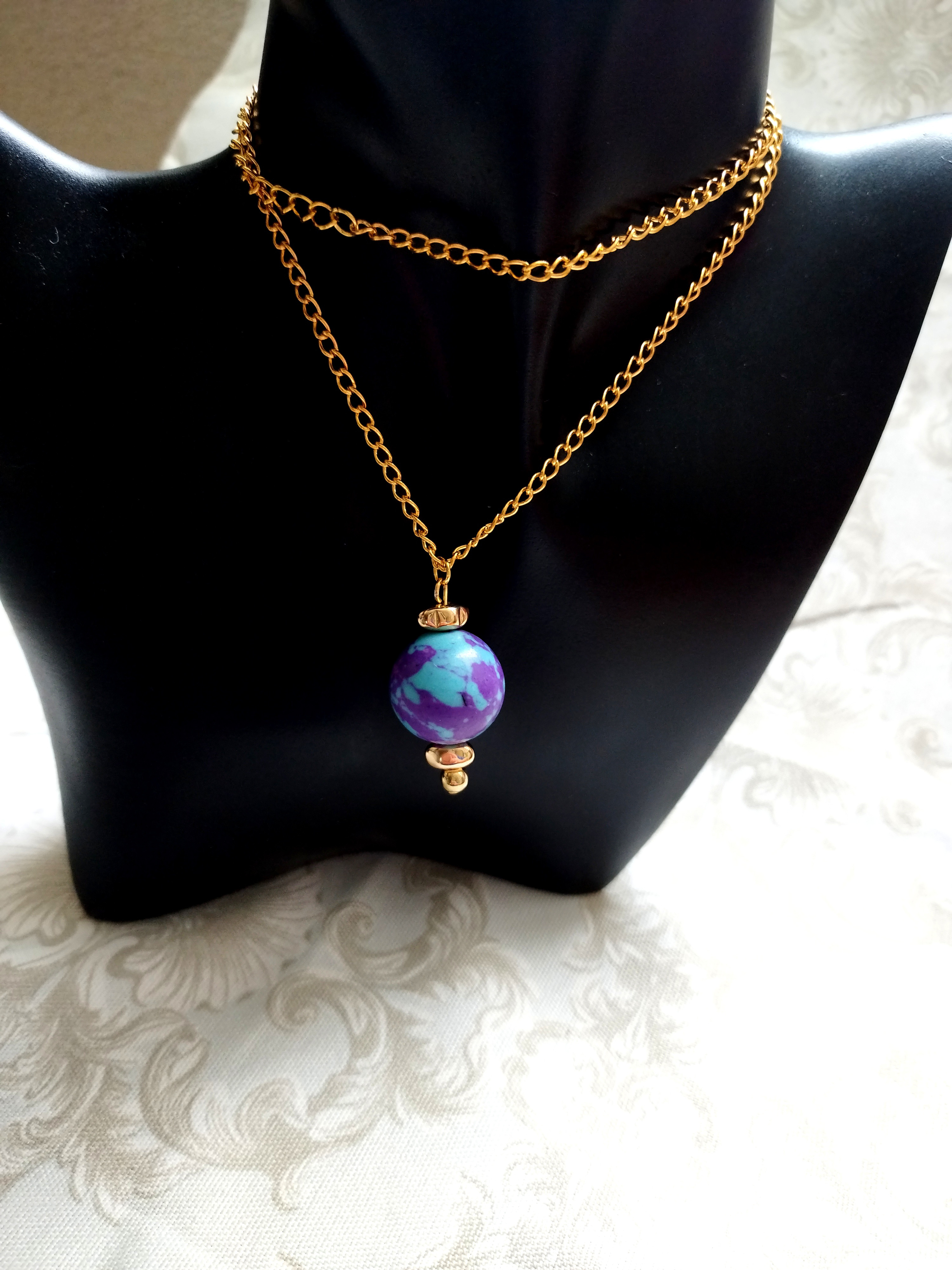 大玉ターコイズジャスパー×ヘマタイトのネックレス