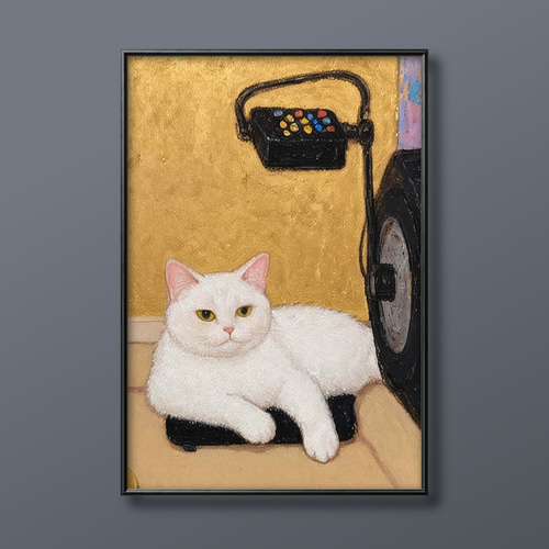 開店記念セール! 星月猫☆アート「白猫」絵画 F3 複製画 木製 開店記念セール! 星月猫☆アート「白猫」絵画 F3 複製画 木製