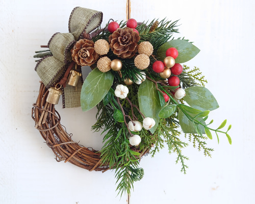 サンキライのミニリース ハーフリース 大人のクリスマス グリーンリース サンキライとベリー ミニリース