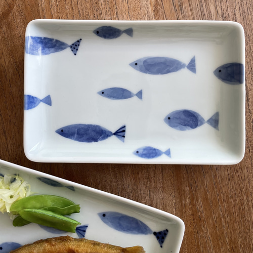 海の生き物シリーズ 和紙染め おさかな＊万能＊長角皿 長皿 ichinokura