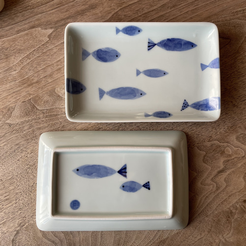 海の生き物シリーズ 和紙染め おさかな＊万能＊長角皿 長皿 ichinokura