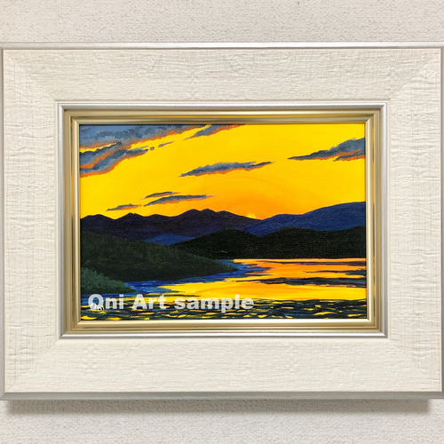 夕焼け」アクリル画 原画 額縁付 キャンバス SMサイズ 風景画 絵画 Oni