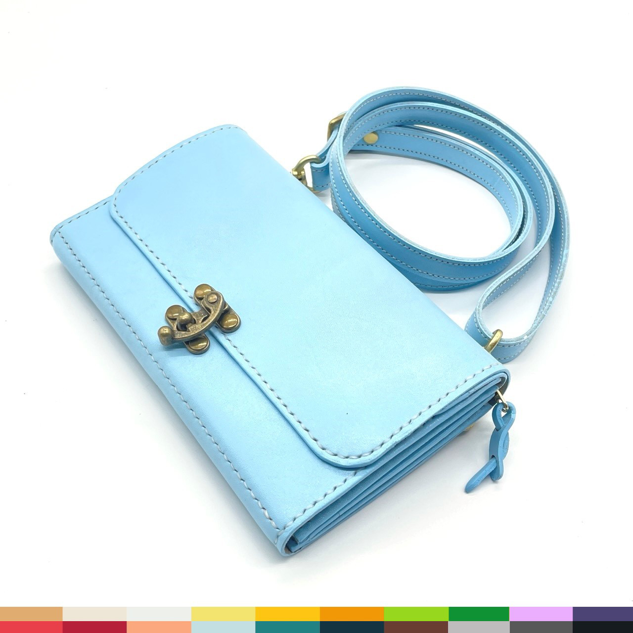 【21色から選べる】まとめてスッキリ 栃木レザー製スマホポケット付ショルダー長財布