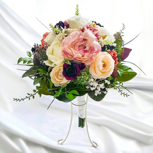 2479 ウェディングブーケ ブートニア flo3y】アンティークカラーブーケ