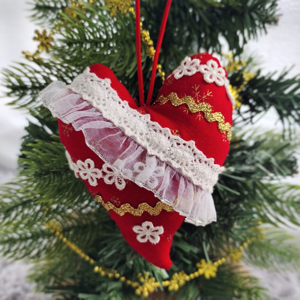 パッチワーク】可愛いハートのクリスマスオーナメント その他