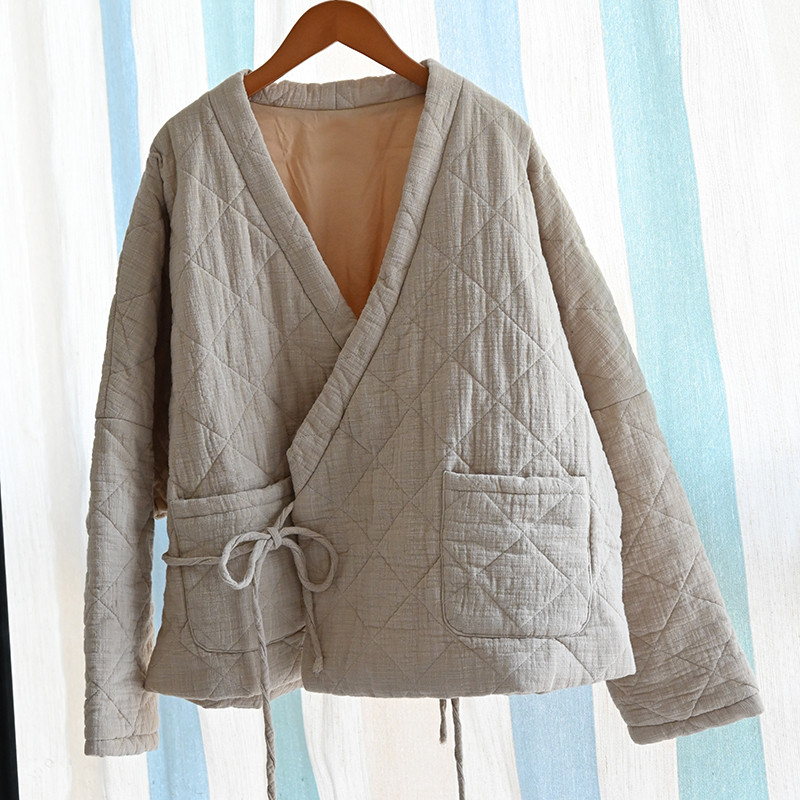 綿麻中綿ジャケット　ゆとりキルティング中綿暖かいジャケット　3色　フリーサイズ　L500