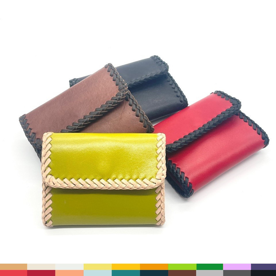 【22色から選べる・名入れ対応】ミニマル過ぎない革製小さなお財布 レース編みデザイン