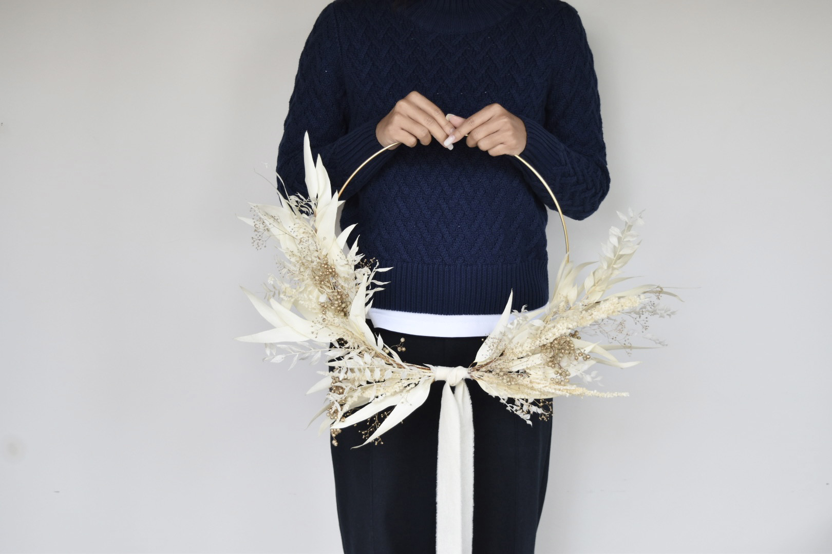 ドライフラワーリングリース　ホワイト&ゴールド/リングブーケ