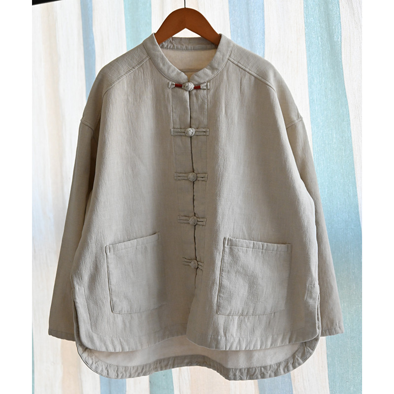綿麻裏ボアジャケット　チャイナ風暖かいジャケット　砂洗いレトロ　3色　フリーサイズ　L501