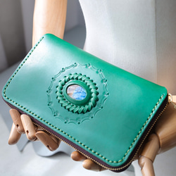 ‘天然石x皮革組合’大容量牛皮手工拉鍊長款皮夾旅行盒女士皮夾手工染色/全手工縫製 第9張的照片