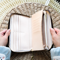 ‘天然石x皮革組合’大容量牛皮手工拉鍊長款皮夾旅行盒女士皮夾手工染色/全手工縫製 第15張的照片