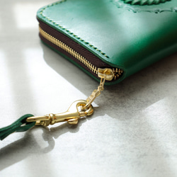 ‘天然石x皮革組合’大容量牛皮手工拉鍊長款皮夾旅行盒女士皮夾手工染色/全手工縫製 第6張的照片