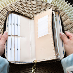 ‘天然石x皮革組合’大容量牛皮手工拉鍊長款皮夾旅行盒女士皮夾手工染色/全手工縫製 第12張的照片