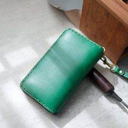 ‘天然石x皮革組合’大容量牛皮手工拉鍊長款皮夾旅行盒女士皮夾手工染色/全手工縫製 第8張的照片