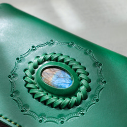 ‘天然石x皮革組合’大容量牛皮手工拉鍊長款皮夾旅行盒女士皮夾手工染色/全手工縫製 第3張的照片