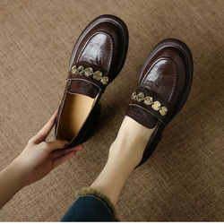 牛革 ローファー 疲れない 歩きやすい オシャレ レディーススニーカー 地雷系 冬靴 ウォーキングシューズ 裏起毛 2枚目の画像