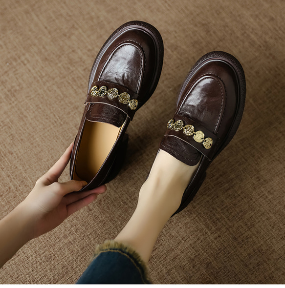 牛革 ローファー 疲れない 歩きやすい オシャレ レディーススニーカー 地雷系 冬靴 ウォーキングシューズ 裏起毛 2枚目の画像