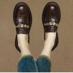 牛革 ローファー 疲れない 歩きやすい オシャレ レディーススニーカー 地雷系 冬靴 ウォーキングシューズ 裏起毛 6枚目の画像