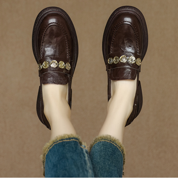 牛革 ローファー 疲れない 歩きやすい オシャレ レディーススニーカー 地雷系 冬靴 ウォーキングシューズ 裏起毛 6枚目の画像