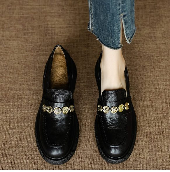 牛革 ローファー 疲れない 歩きやすい オシャレ レディーススニーカー 地雷系 冬靴 ウォーキングシューズ 裏起毛 4枚目の画像