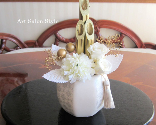 お正月ハンドメイド2026】お正月飾り 瑞雲 白 プリザーブドフラワー