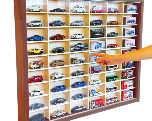 マホガニ色全塗装 ミニカーケース コレクション 収納 棚 アクリル障子付 日本製 180台 ミニカー収納ケース マホガニ色全塗装 アクリル障子付