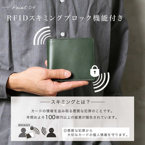 小銭入れなし 二つ折り財布 メンズ イタリアンレザー ミニ財布