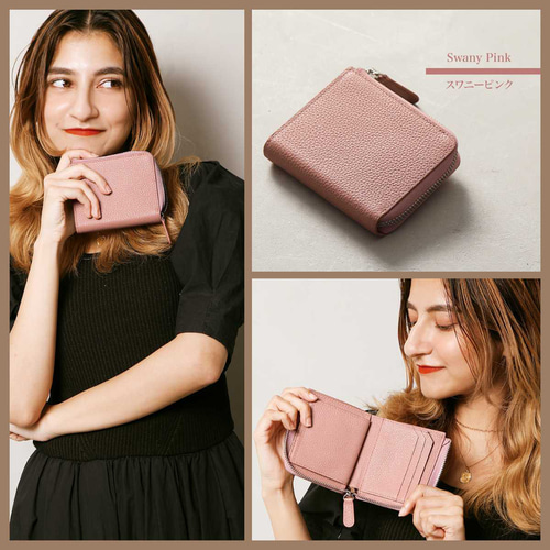 L字ファスナー カード15ミニ財布 本革 二つ折り レディース 大容量