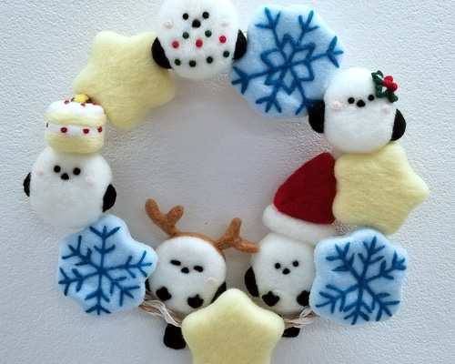 シマエナガたちのクリスマスリース 第二弾 シマエナガまみれ 羊毛