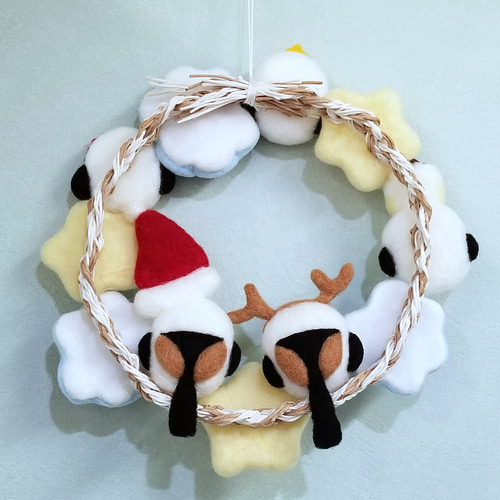 シマエナガたちのクリスマスリース 第二弾 シマエナガまみれ 羊毛
