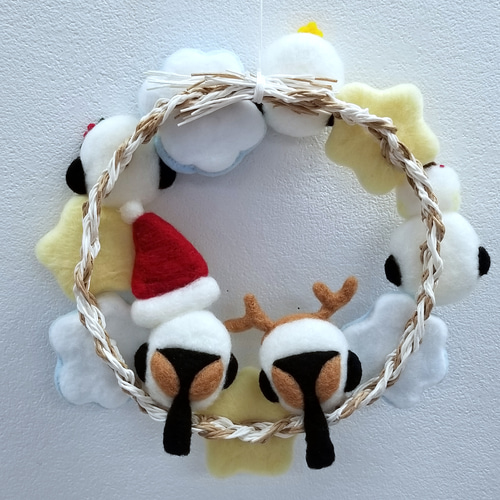 シマエナガたちのクリスマスリース 第二弾 シマエナガまみれ 羊毛