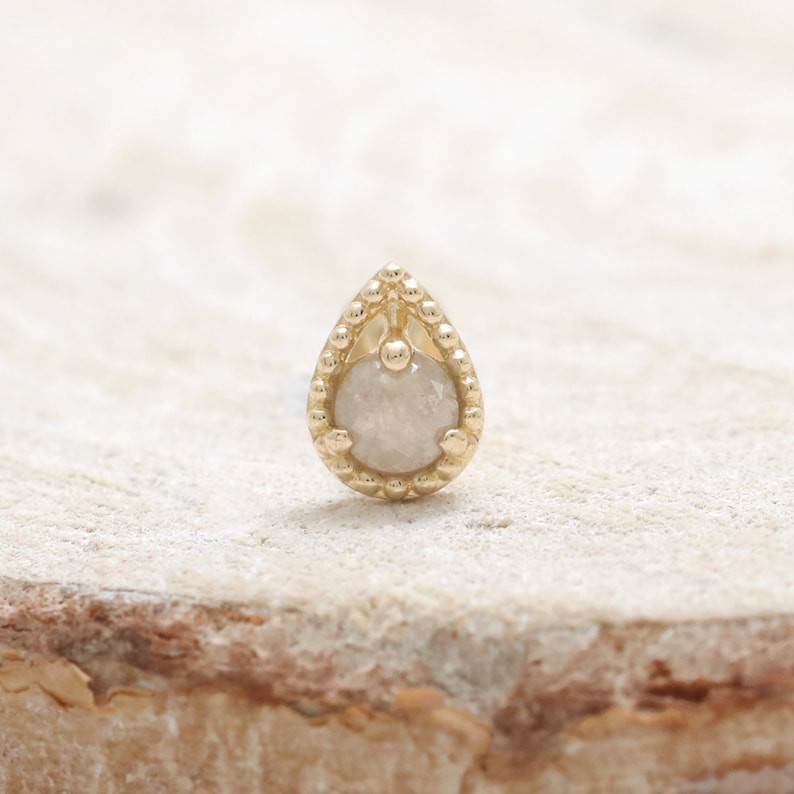 14Kゴールド ダイヤモンドの水滴  ヘリックス 軟骨 アンチトラガス インナーコンク イヤリング ピアス ラブレット