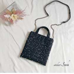 ドット ネイビー ツイードレッスンバッグ A4 サブバッグ トートバッグ