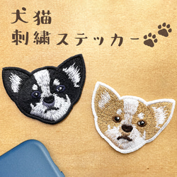 送料無料＊ チワワ リアル刺繍 ステッカー シール ワッペン 犬 動物 ダイカット ペット 大きめサイズ スマホ デコ 1枚目の画像