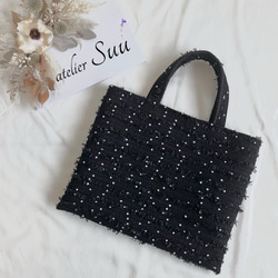 ドット ブラック ツイードレッスンバッグ A4 サブバッグ トートバッグ