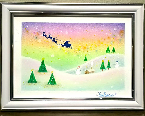 冬のパステルアート 虹色のクリスマス パステル画原画 絵画 T's Arts