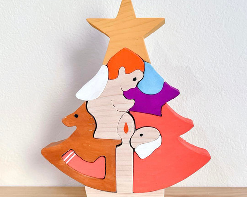 木製クリスマス 組み木 天使とサンタ ツリー② 置物 インテリア 積み木
