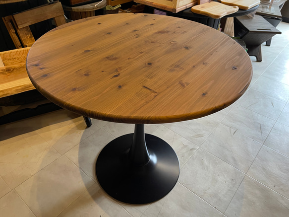 在庫あり　即納　Hotaru 丸テーブル　机　リビング　ダーク　アイアン　カフェ　アップサイクル　天然木　無垢材 7枚目の画像