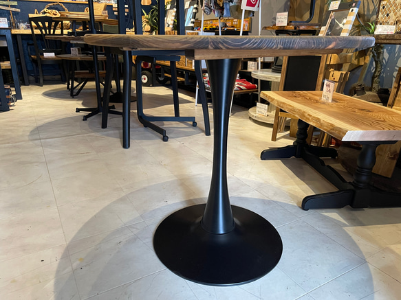 在庫あり　即納　Hotaru 丸テーブル　机　リビング　ダーク　アイアン　カフェ　アップサイクル　天然木　無垢材 2枚目の画像