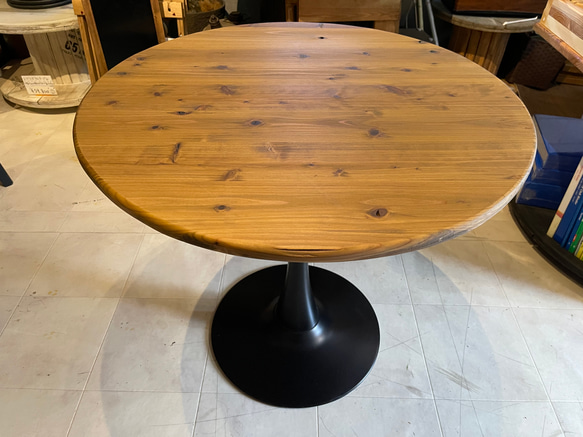 在庫あり　即納　Hotaru 丸テーブル　机　リビング　ダーク　アイアン　カフェ　アップサイクル　天然木　無垢材 4枚目の画像